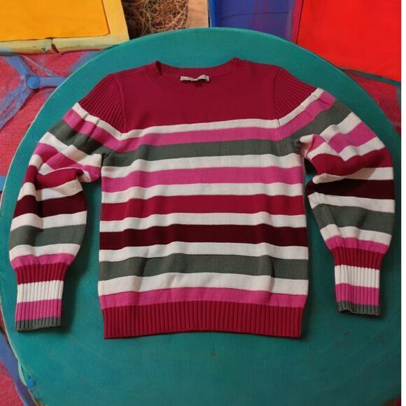 LOFT Pullover Sweater Top Size MediumP Cotton Blend Colorful Stripes - Picture 1 of 9